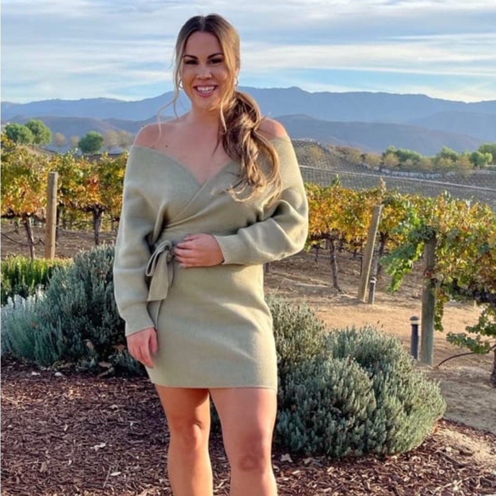 Sage green sweater wrap dress